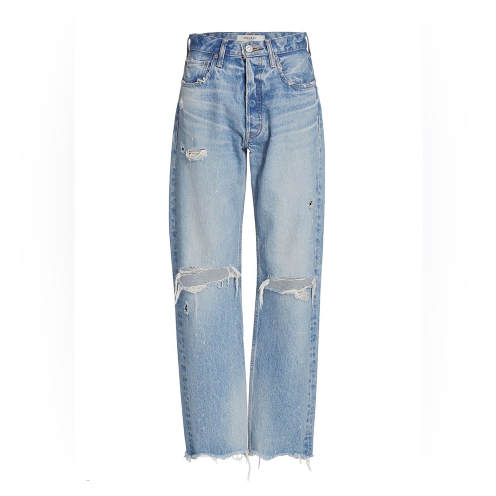 Moussy Odessa Ripped Straight-Leg Jeans size 25 blue wash